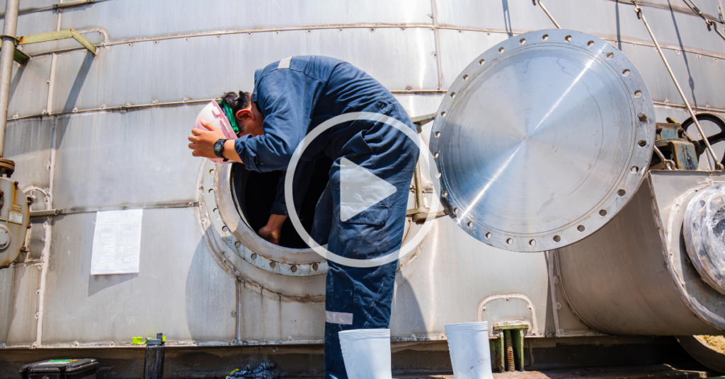 confined space entry (CSE) safety video man entering a confined space