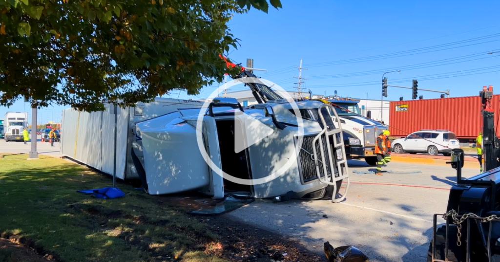 rollover prevention, semi truck on its side